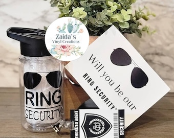 RING SECURITY BEARER 10oz 24oz water bottle cup | wedding proposal box tumbler | ring bearer gift | Ring Security shirt | asking gift | Sign
