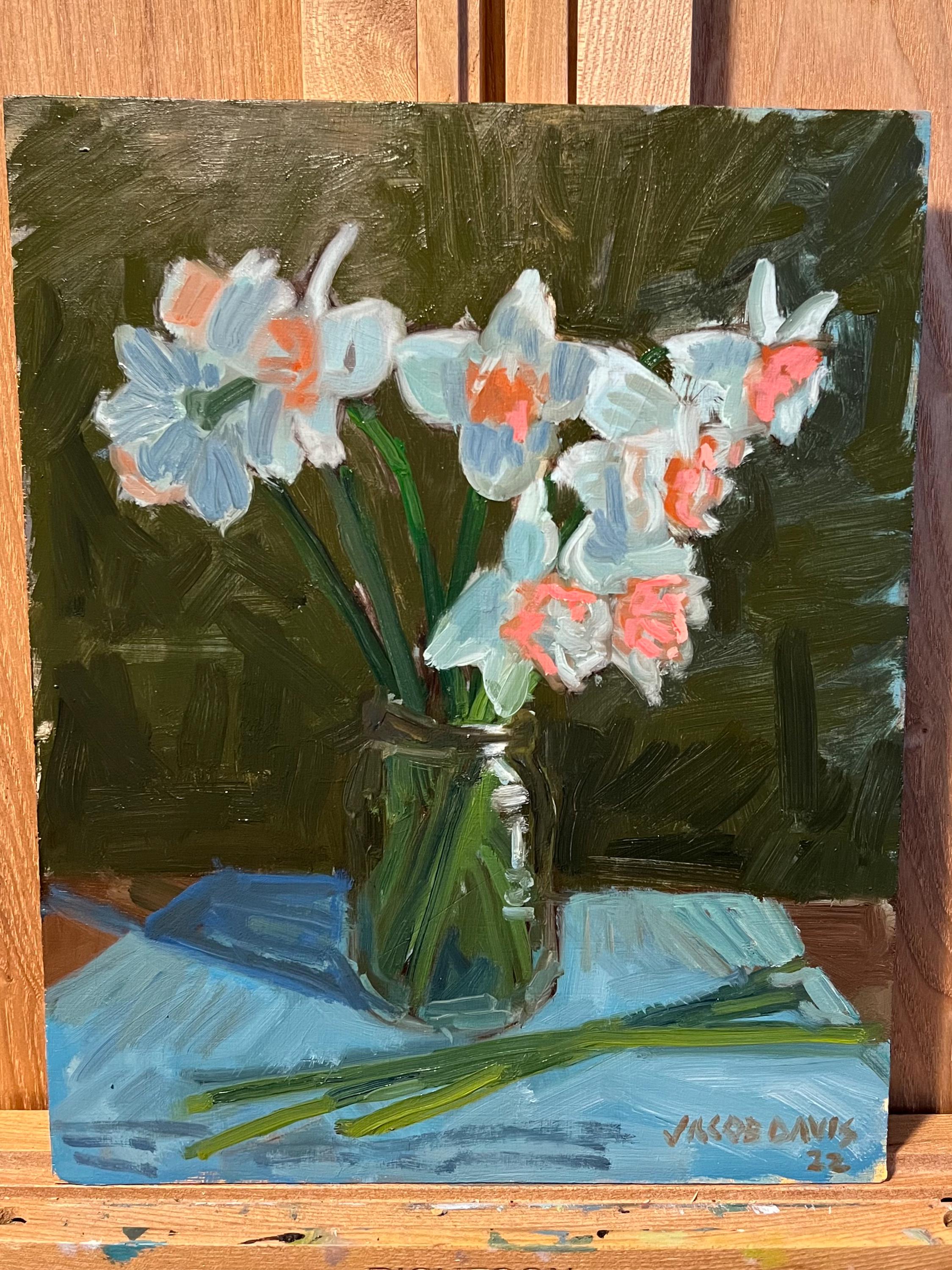 Original Oil Painting of Daffodils in a Glass Vase - Still Life Artwork ...
