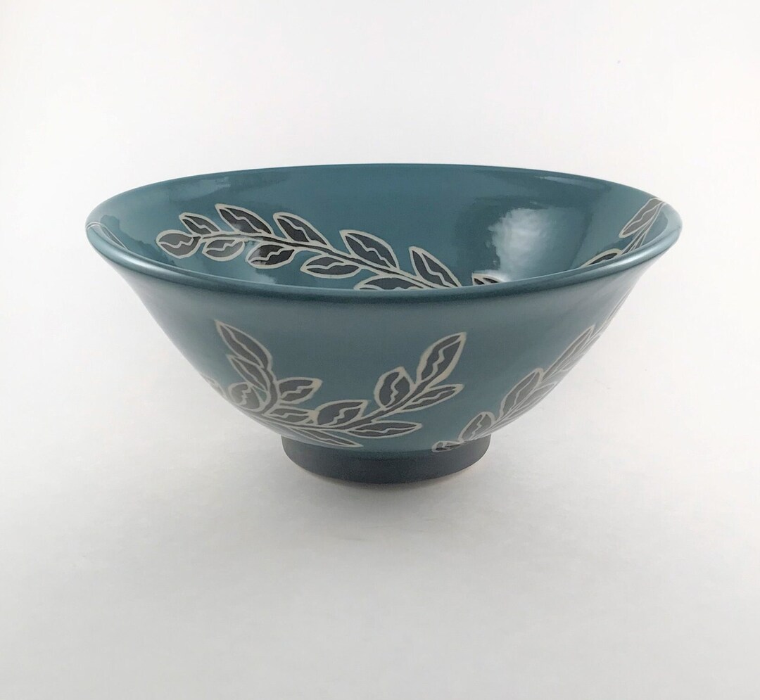 Ceramic Bowl With Carved Leaf Design, Pho Bowl, Soup, Pasta or Salad ...