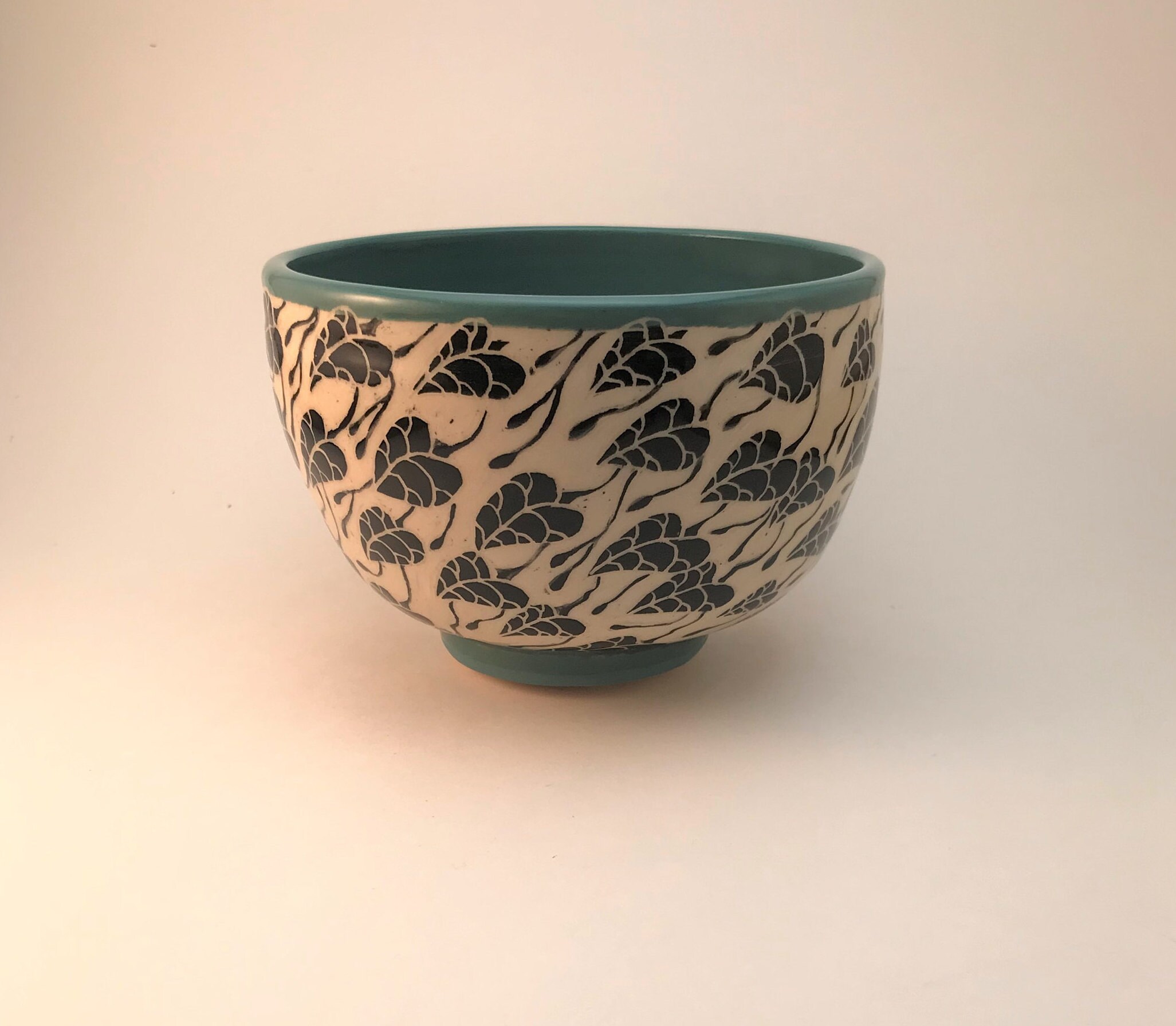 Ceramic Bowl With Art Deco Style Carved Leaf Design Sgraffito - Etsy