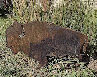 Rusty Buffalo, Buffalo Silhouette, Animal Silhouette, Western Decore, Rustic Decore, Rustic Yard Art, Metal Bison