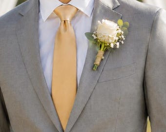 Champagne Gold Skinny Tie for Men, Wedding Necktie, Groom Tie, Groomsmen Tie, Champagne Cotton Tie, Formal Business Tie, Prom Tie