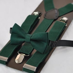 Dark Emerald Green Bottle Green COTTON Bow tie +  Matched Elastic Suspenders Braces for Baby infant Toddler/ Kids Boy / Youth Teenage / Men