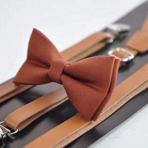 Burlap Bow Tie & Tan Vegan Leather Suspenders Set – The Bold Bow Tie