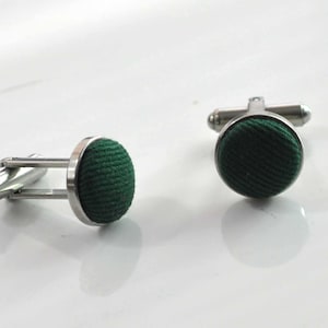Emerald Green Bottle Green Cotton Fabric Silver Cufflinks