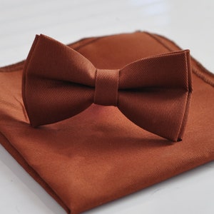 Rusty Rust Red Brown COTTON Bow tie Bowtie matched pocket Square Hanky Handkerchief Wedding for Men / Youth / Boys Kids / Baby Infant Bow tie+PocketSqaure