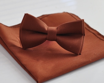 Rostig Rost Rot Braun BAUMWOLL Fliege Fliege + passende Tasche Quadrat Taschentuch Hochzeit für Männer / Jugend / Jungen Kinder / Baby Säugling