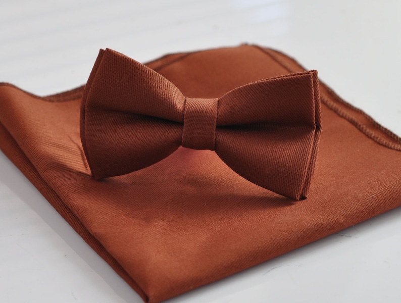 Rusty Rust Red Brown COTTON Bow tie Bowtie matched pocket Square Hanky Handkerchief Wedding for Men / Youth / Boys Kids / Baby Infant Bow tie+PocketSqaure