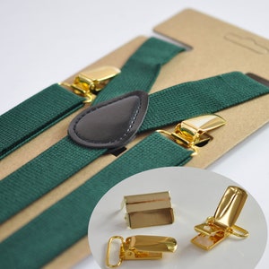 Dark Emerald Green 25MM Elastic Y-Back Suspenders Braces Gold Golden Metal Clips for Men Adult / Youth  / Kids Boy /Toddler Baby Infant