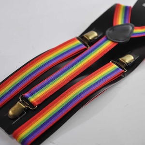 Rainbow 25MM Elastic Y-Back Suspenders Braces Bronze Metal Clips for Men Adult / Youth Teenage / Kids Boy /Toddler Baby Infant