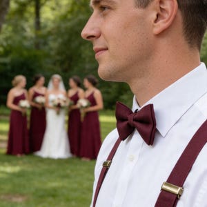 Burgundy Wine Red Cotton Bow tie + Elastic Suspenders Braces for Men / Youth Teenage / Boys Kids / Baby Infant Toddler