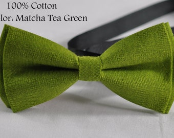 MEN Women 100% Cotton Matte Mottled Matcha Tea Green Color Craft Pretied Bow Tie Bowtie Wedding Party