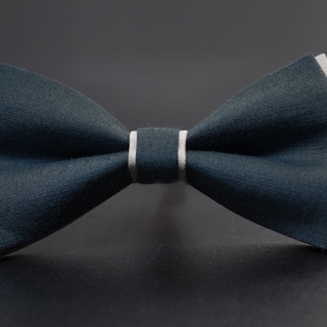 Dark Navy Blue and White Linen Cotton Pre tied Bow tie Bowtie for Men Adult / Youth Teenage / Boy Kids / Baby Infant