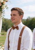 Tan Brown Cotton Bow tie Bowtie + matched Elastic Suspenders Braces for Men / Youth Teenage/ Boys Kids / Baby Infant Toddler