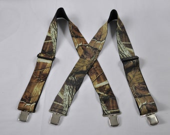 Men Adult Braces Suspenders CAMOUFLAGE Army Green 50mm Wide WORK Adjustable Heavy Duty Braces