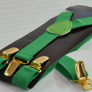 Ever Green Evergreen 25MM Elastic Y-Back Suspenders Braces Gold Golden Metal Clips for Men Adult / Youth  / Kids Boy /Toddler Baby Infant