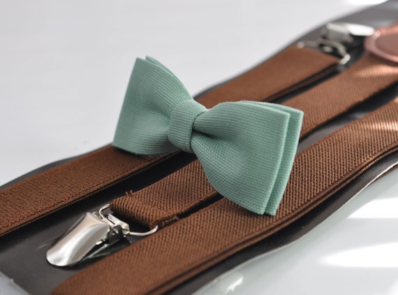 Nœud Papillon Velours Rose + Bretelles Élastiques Gris - Fait Main En Australie - Neuf