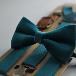 Dark Turquoise Teal Blue Velvet Bow tie Bowtie+ matched Elastic Suspenders Braces for Baby Infant / Boy Kids / Youth Teenage / Men Adult