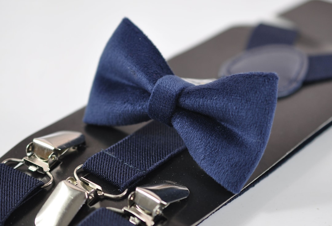 X-shape elastic suspenders with clips, dotted blue