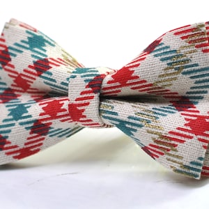 Red Blue Cream Tartan Xmas Christmas Cotton Pretied Bow tie Bowtie for Men Adult / Youth Teenage / Boy Kids / Toddler Baby Infant