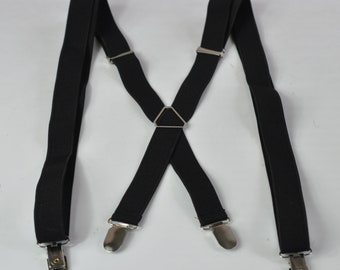 Unisex Black 25mm 2.5cm Wide X-Back 4 Clips  Adjustable Pants Elastic Suspenders Braces Baby infant Toddler / Boy Kids / Youth / Adult Men