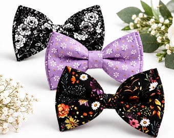 Floral Bow Tie for Men, Cotton Pre Tied Bow Tie, Wildflower Wedding Bow Tie, Botanical Bow Tie, Groom Bow Tie, Groomsmen Gift, Handmade