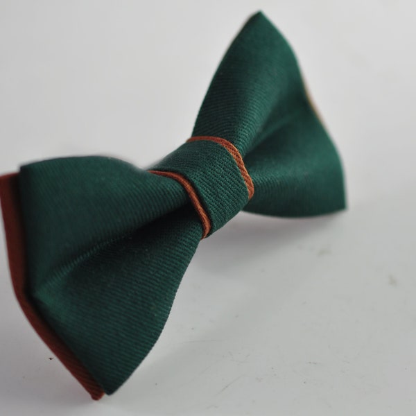 Dark Emerald Green and Rust Terracotta Brown Cotton Pre tied Bow tie Bowtie for Men Adult / Youth Teenage / Boy Kids / Baby Infant