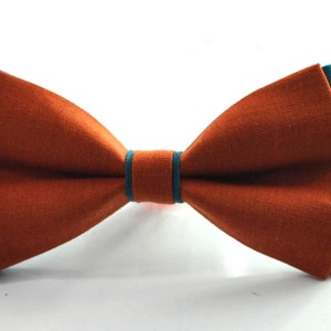 Turquoise Teal Blue and Burnt Orange Linen Cotton Pre tied Bow tie Bowtie for Men Adult / Youth Teenage / Boy Kids / Baby Infant