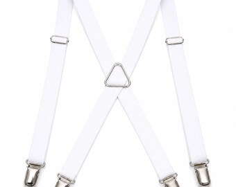 White X Back Suspenders Mens Wedding 15mm wide Braces, Groomsmen Suspenders, Adjustable Elastic Suspenders, Ring Bearer Braces, Silver Clips