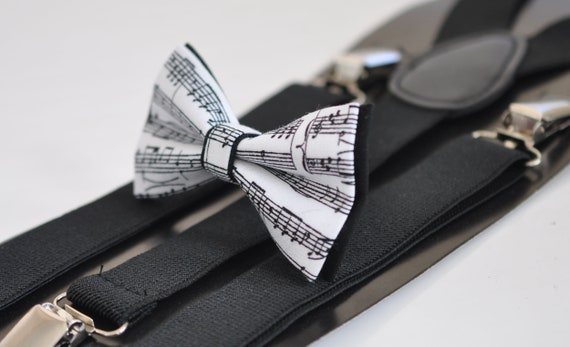 Men Black White Sheet Music Notes Pattern 100% Cotton Hand Made Bow Tie Bowtie 