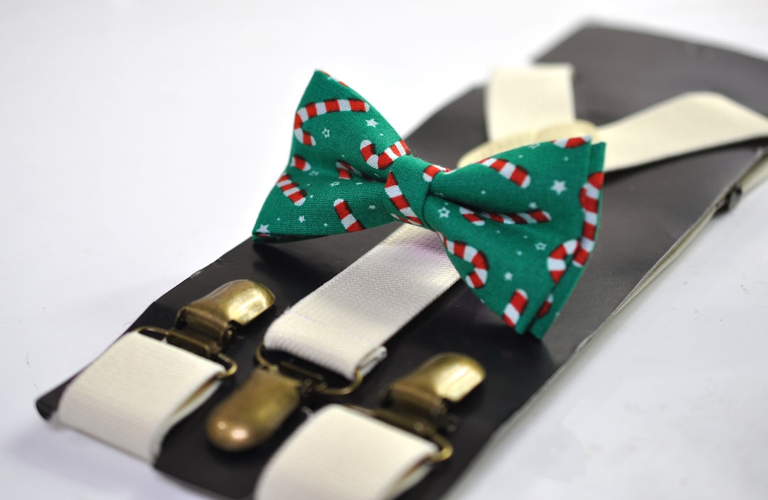 Candy Cane Canes Sticks Christmas Xmas Bow Tie Bowtie Ivory Cream