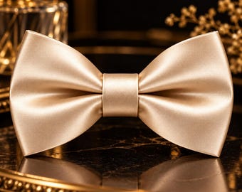Champagne Satin Bow Tie for Men & Boys, Elegant Wedding Bowtie, Groom Groomsmen Ring Bearer, Formal Prom Accessories