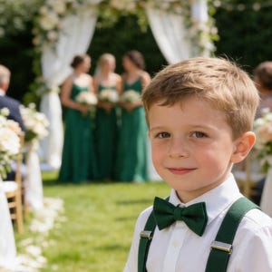 Dark Emerald Green Bottle Green COTTON Bow tie + Matched Elastic Suspenders Braces for Baby infant Toddler/ Kids Boy / Youth Teenage / Men image 3