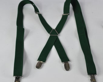 Men Women Dark Emerald Green Bottle Green  25mm 2.5cm Wide X-Back Adjustable Pants Elastic Suspenders Braces Fits Height 150cm to 210cm