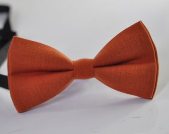 Burnt Orange Linen Bow tie Bow tie Bowtie for Men Adult / Youth Teenage / Boy Kids / Toddler Baby Infant