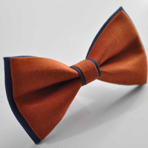 Navy Blue and Burnt Orange Linen Bow tie Bowtie RUST Terracotta Suspenders Braces for Men / Youth Teenage/ Boys Kids / Baby Infant Toddler image 7