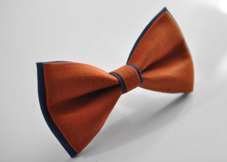 Navy Blue and Burnt Orange Linen Bow tie Bowtie RUST Terracotta Suspenders Braces for Men / Youth Teenage/ Boys Kids / Baby Infant Toddler image 7