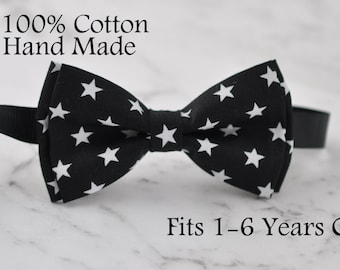 Boy infant Kids Baby 100% Cotton BLACK- WHITE Stars Bow Tie Bowtie Wedding 1-6 Years Old