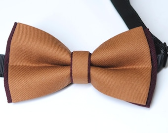 Burgundy Wine Red and Tan Brown Cotton Pre tied Bow tie Bowtie for Men Adult / Youth Teenage / Boy Kids / Baby Infant