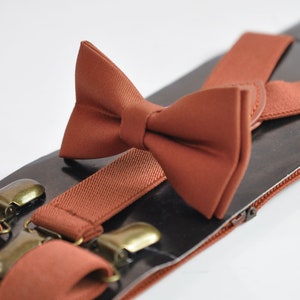 Rust Rusty Redish Brown Cotton Bow tie Bowtie + matched Elastic Suspenders Braces for Men / Youth Teenage/ Boys Kids / Baby Infant Toddler