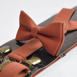 Rust Rusty Redish Brown Cotton Bow tie Bowtie matched Elastic Suspenders Braces for Men / Youth Teenage/ Boys Kids / Baby Infant Toddler image 1