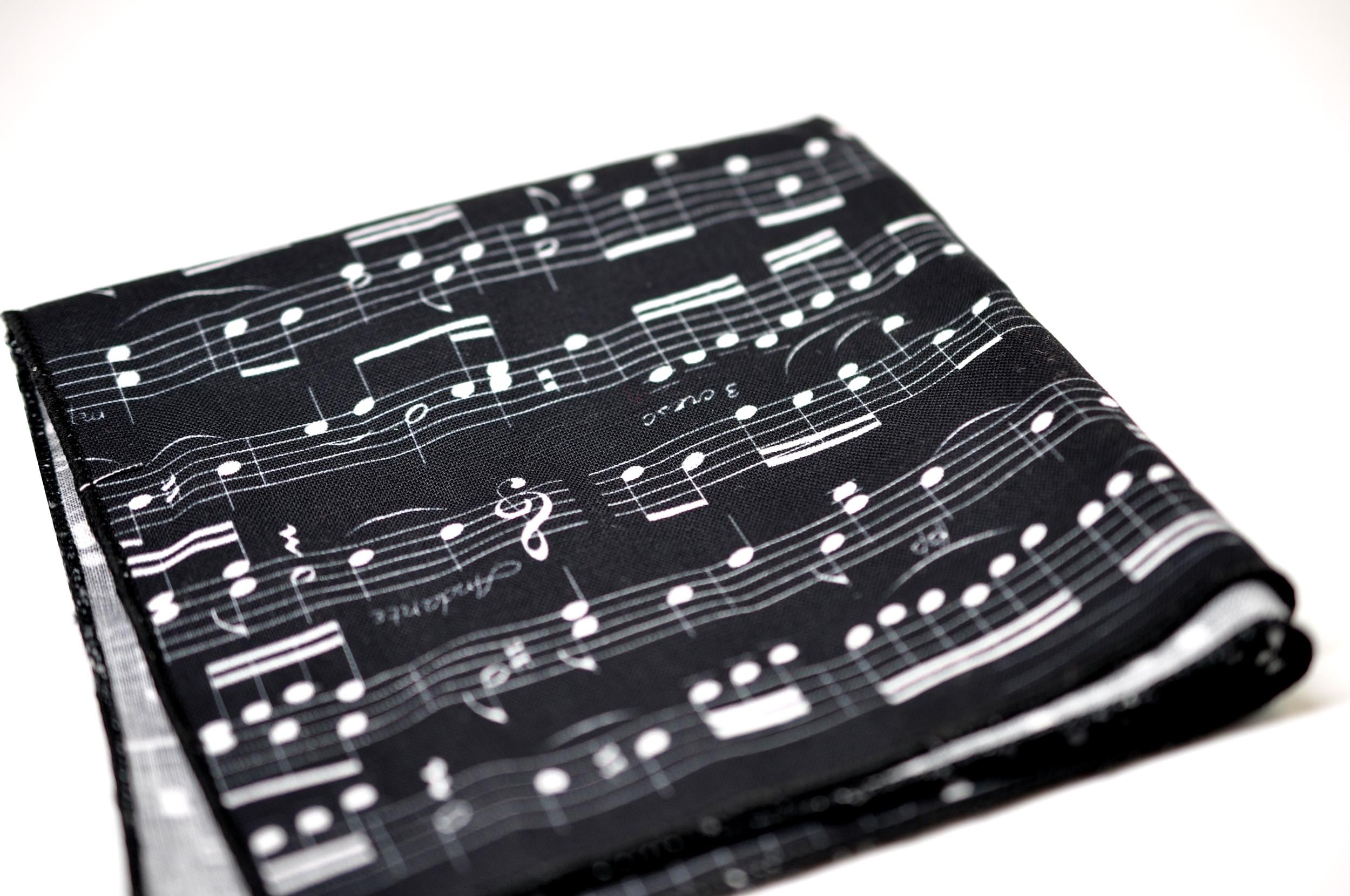 Sheet Music Notes Cotton White Black Pocket Square Hanky Handkerchief for Men / Youth / Boy Kids / Baby Infant Toddler