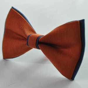 Navy Blue and Burnt Orange Linen Bow tie Bowtie RUST Terracotta Suspenders Braces for Men / Youth Teenage/ Boys Kids / Baby Infant Toddler image 8