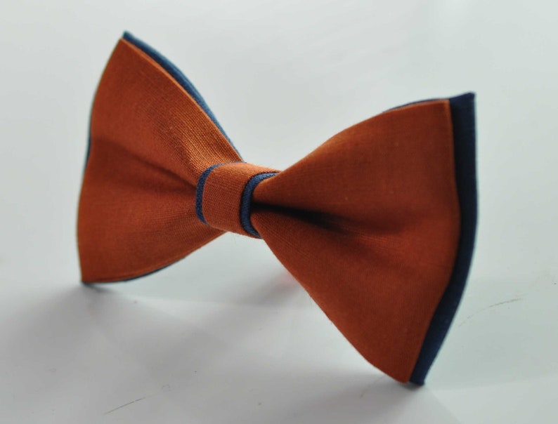 Navy Blue and Burnt Orange Linen Bow tie Bowtie RUST Terracotta Suspenders Braces for Men / Youth Teenage/ Boys Kids / Baby Infant Toddler image 8