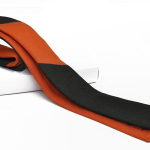 Black and Burnt Orange Dual Color Skinny Linen Hand Made Necktie Neck Tie for Wedding Party Prom