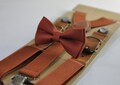 Cinnamon Terracotta Redish Brown Cotton Bow tie Bowtie + Rust Elastic Suspenders Braces for Men / Youth / Boys Kids / Baby Infant Toddler