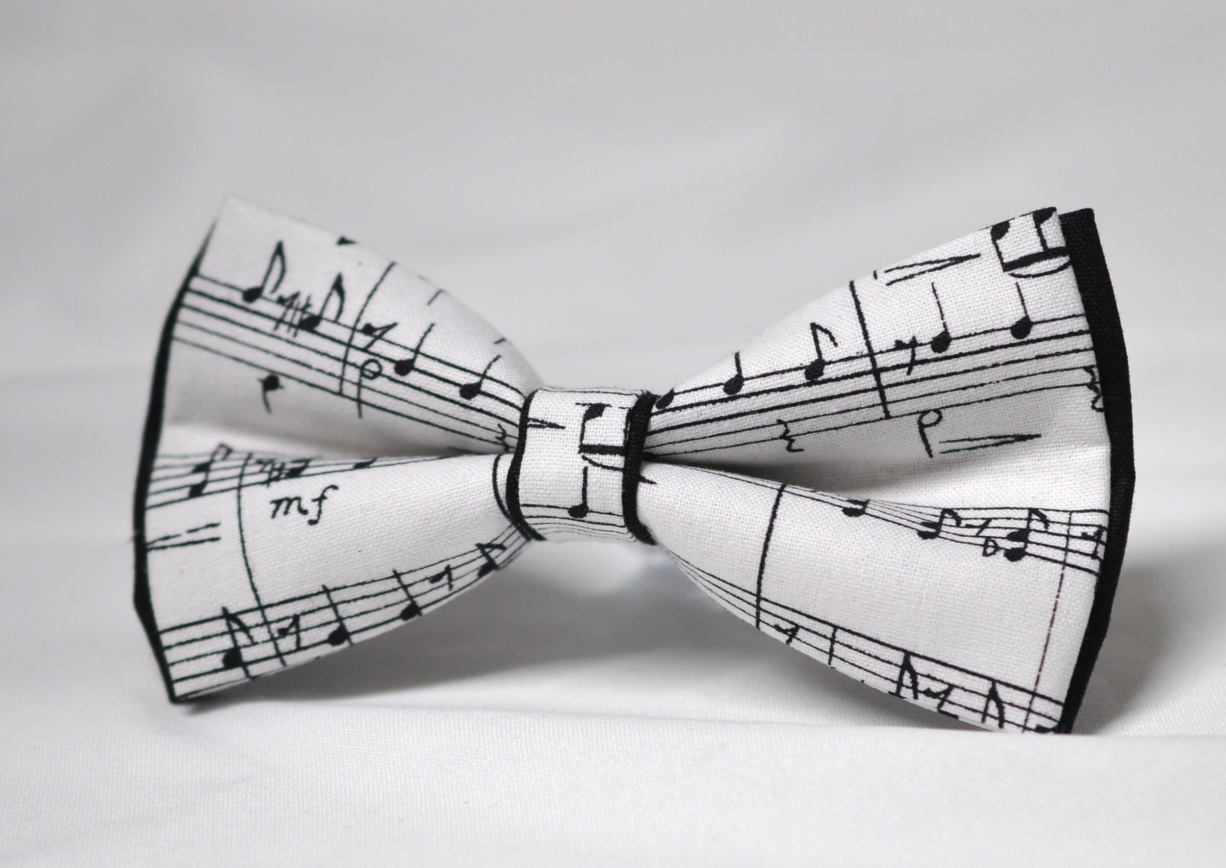 Black White Sheet Music Notes Bow Tie Bowtie + Tan Brown Elastic ...