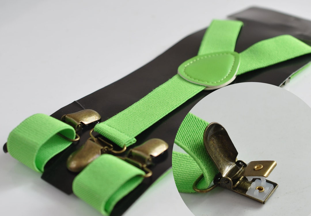 Lime Green 25MM Elastic Yback Suspenders Braces Bronze Metal Clips for