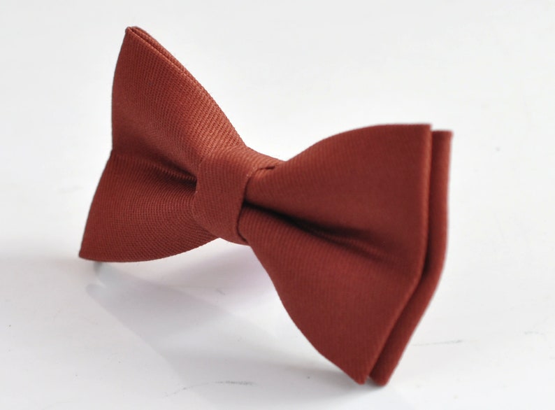 Cinnamon Terracotta Redish Brown Cotton Bow tie Bowtie bretelles élastiques assorties pour hommes / jeunes / garçons enfants / bébé nourrisson tout-petit image 8