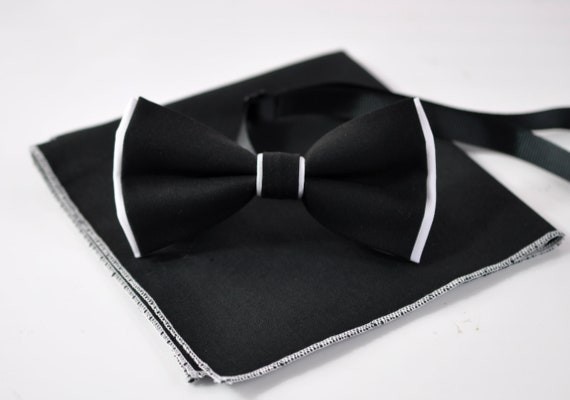 Set Papillon E Fazzoletto Da Tasca Nero Per Uomo - Microfibra Con Stampa Paisley - Foto 4